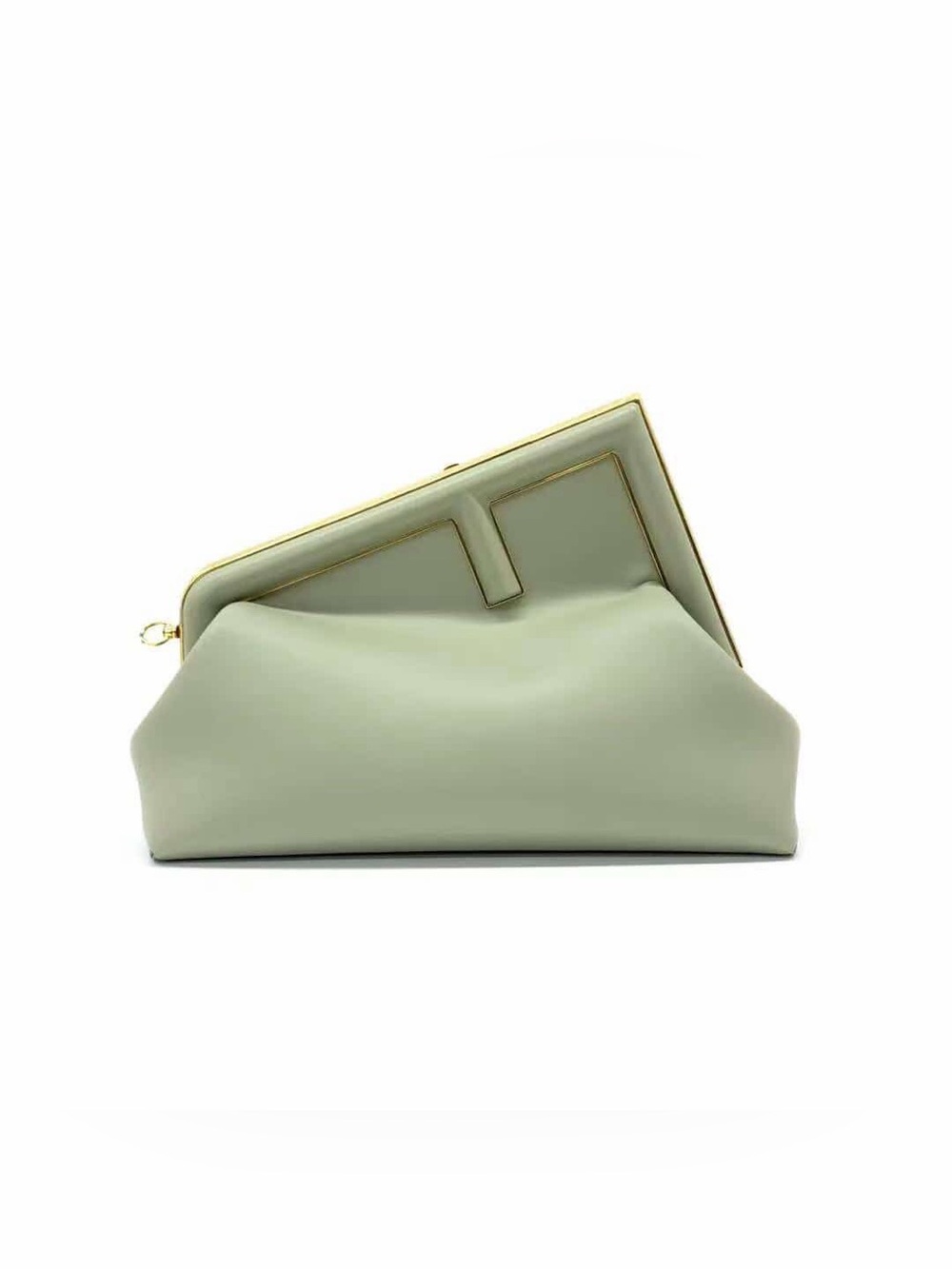 Fendi Sage Green Soft Frame Clutch with Gold Trim